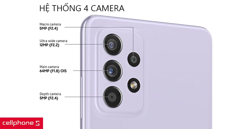 Hệ thống 4 camera với camera chính 64MP và camera selfie 32MP cực khủng